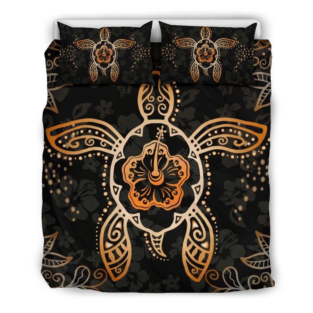Hawaiian Turtle Hibiscus Plumeria Orange Bedding Set