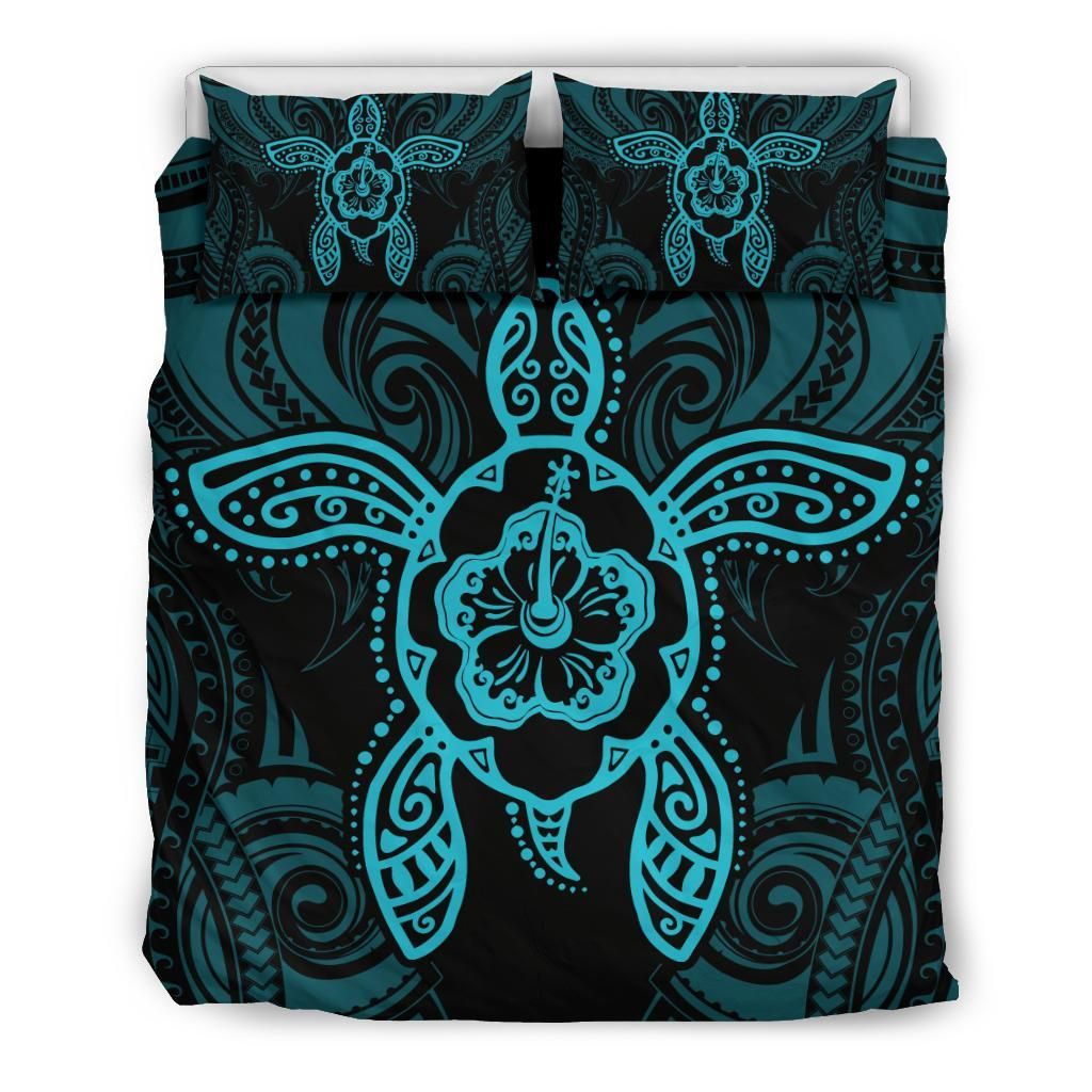 Hawaiian Turtle Hibiscus Polynesian Blue Bedding Set