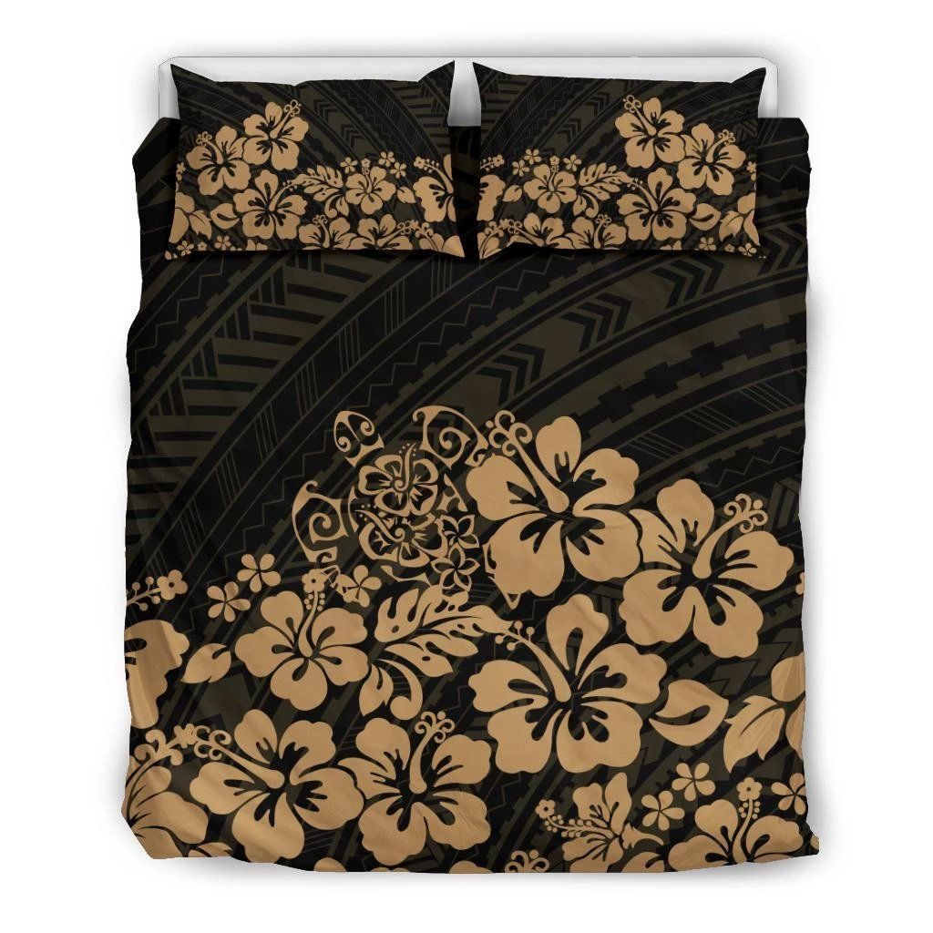 Hawaiian Turtle Hibiscus Polynesian Brown Bedding Set