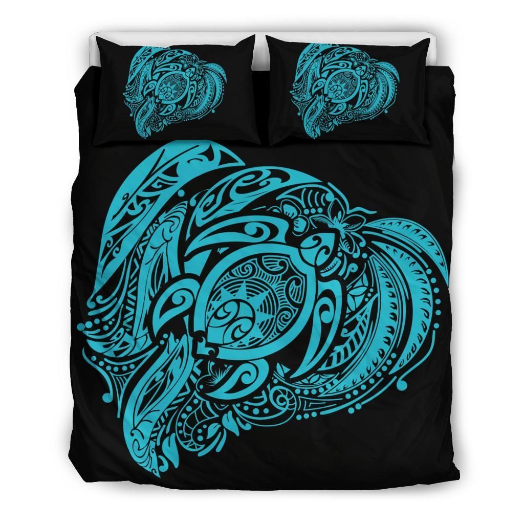 Hawaiian Turtle Hibiscus Polynesian Simple Blue Bedding Set