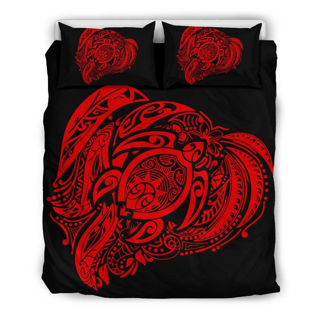 Hawaiian Turtle Hibiscus Polynesian Simple Red Bedding Set