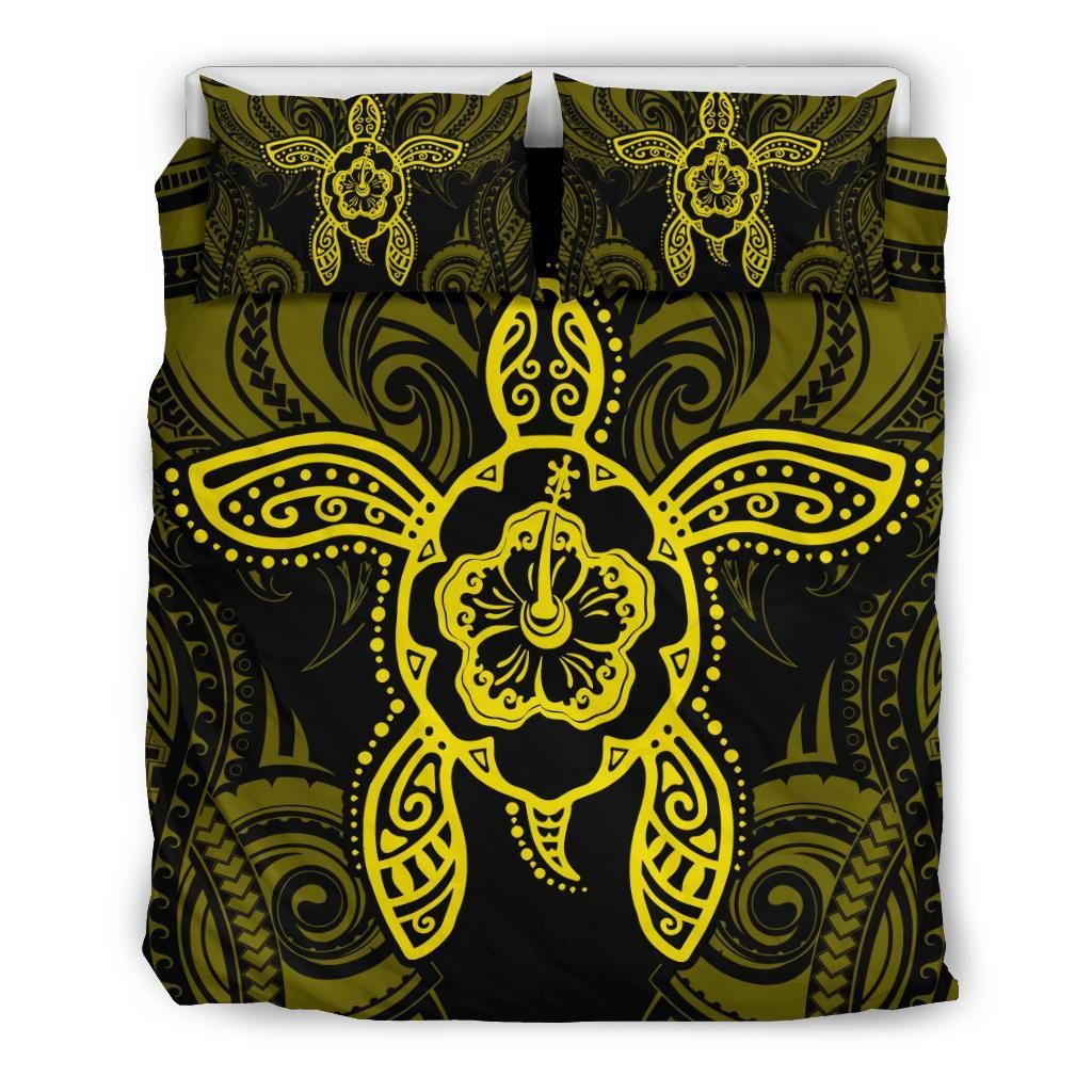 Hawaiian Turtle Hibiscus Polynesian Yellow Bedding Set