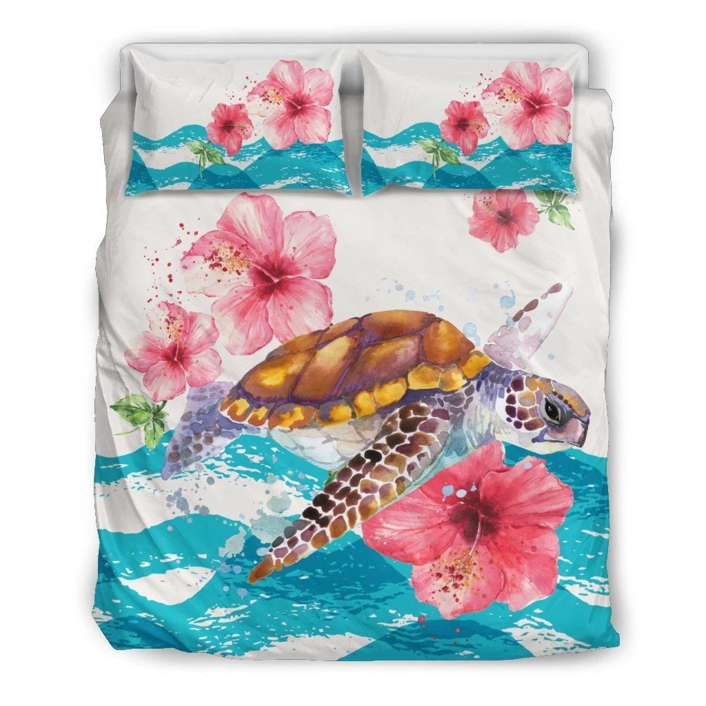Hawaiian Turtle Hibiscus Waves Polynesian Bedding Set