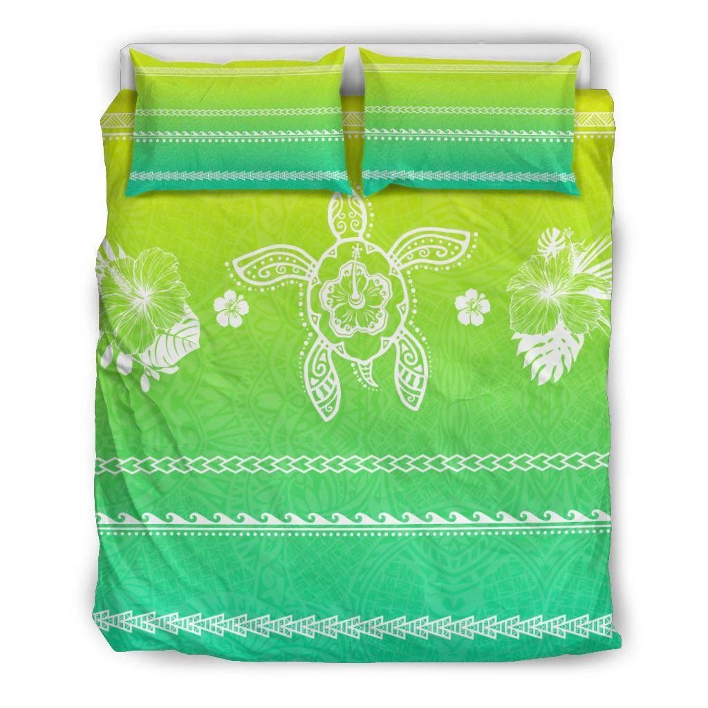 Hawaiian Turtle Hibiscus Yellow And Green Bedding Set