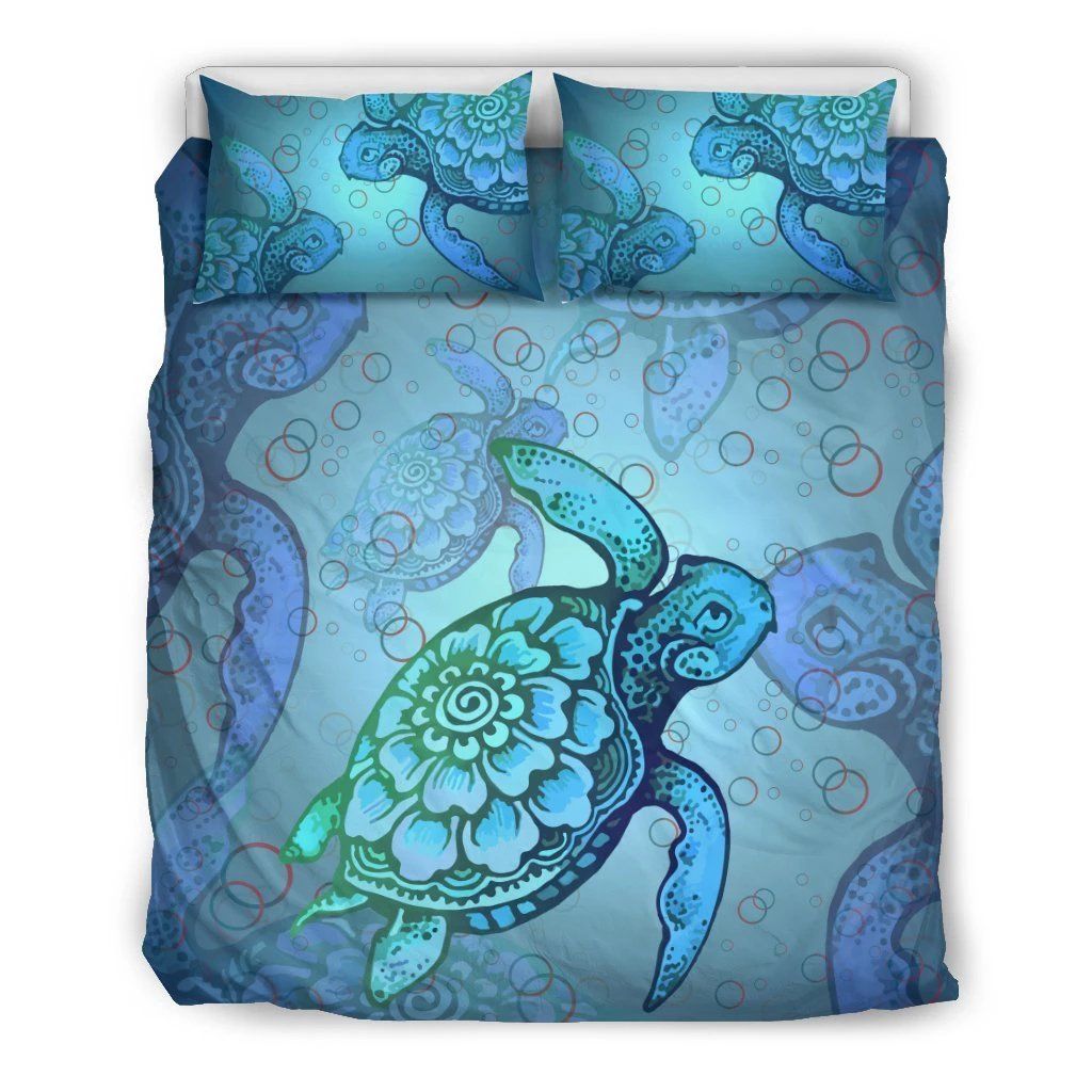 Hawaiian Turtle In The Sea Bubble Polynesian Bedding Set