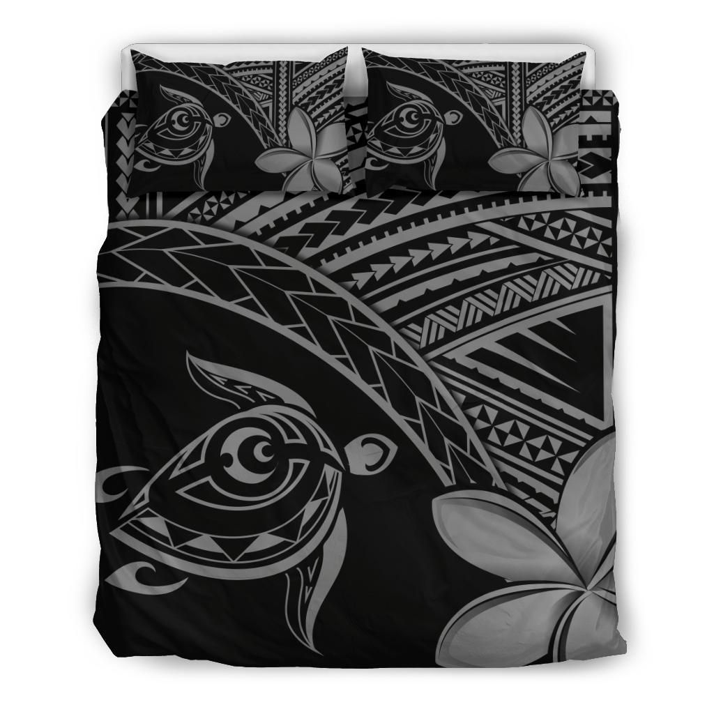 Hawaiian Turtle Kakau Plumeria Polynesian Gray Bedding Set