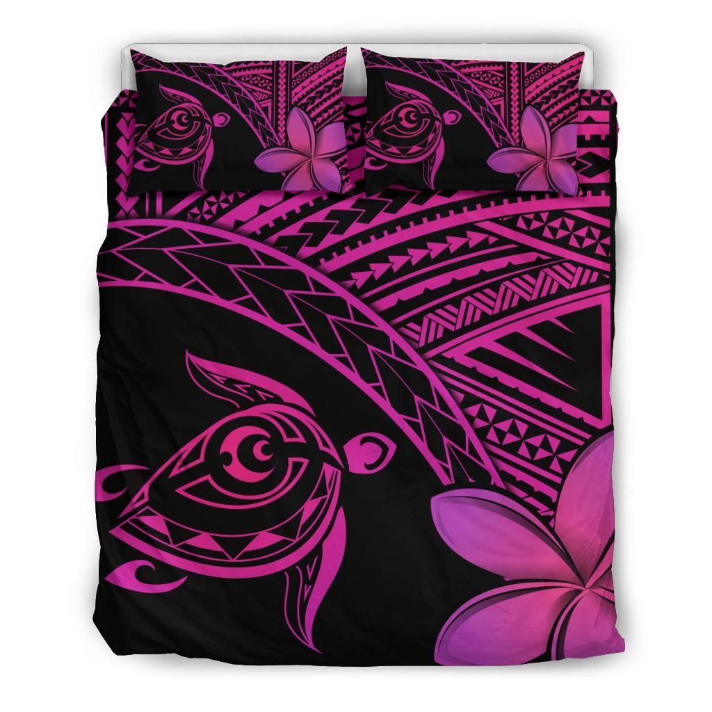 Hawaiian Turtle Kakau Plumeria Polynesian Pink Bedding Set