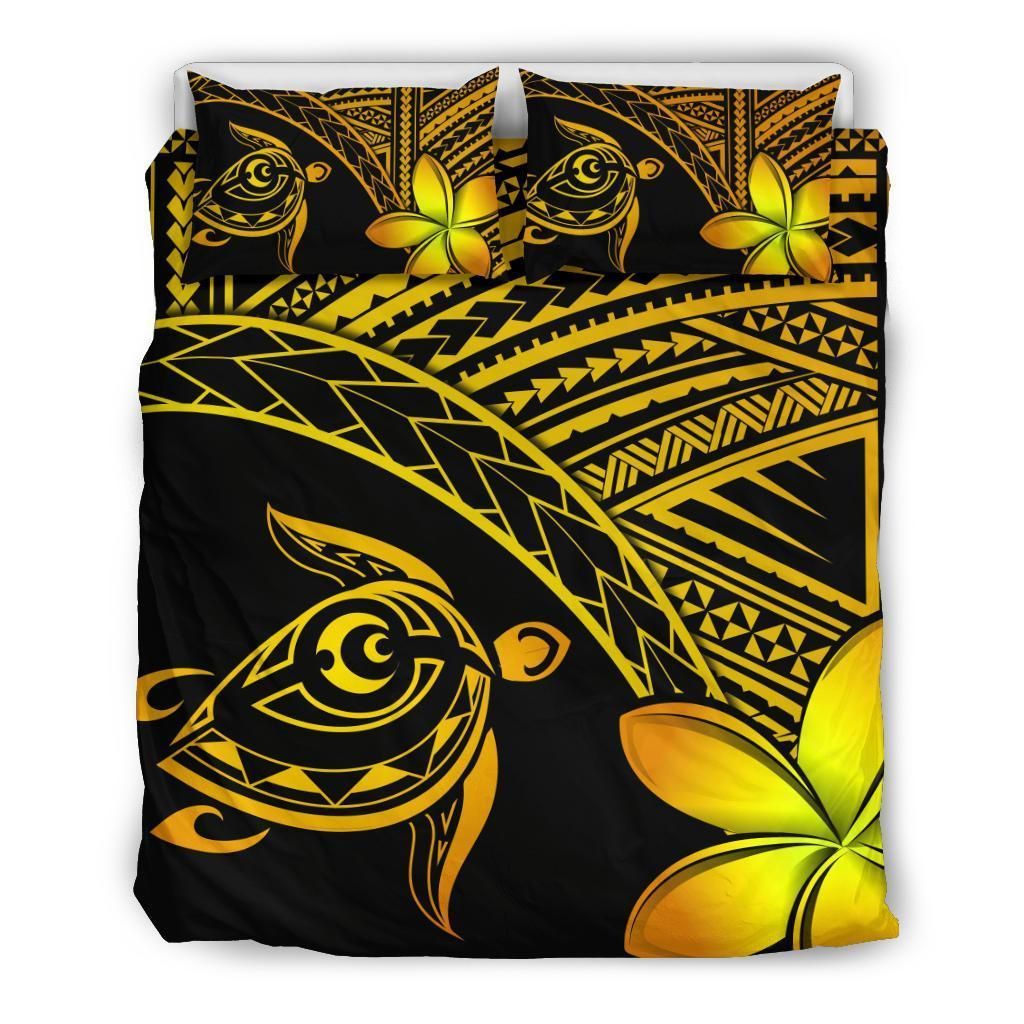 Hawaiian Turtle Kakau Plumeria Polynesian Yellow Bedding Set