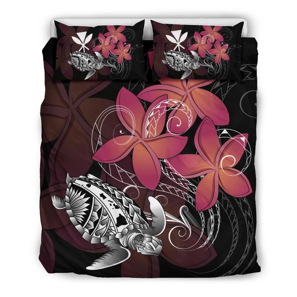 Hawaiian Turtle Kanaka Plumeria Coiling Waves Bedding Set