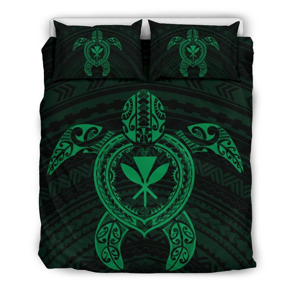 Hawaiian Turtle Kanaka Polynesian Dark Green Bedding Set