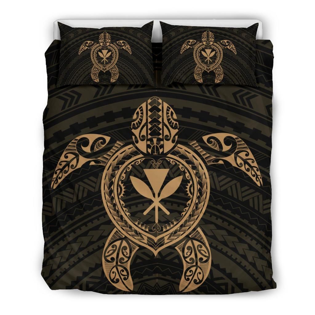 Hawaiian Turtle Kanaka Polynesian Gold Bedding Set