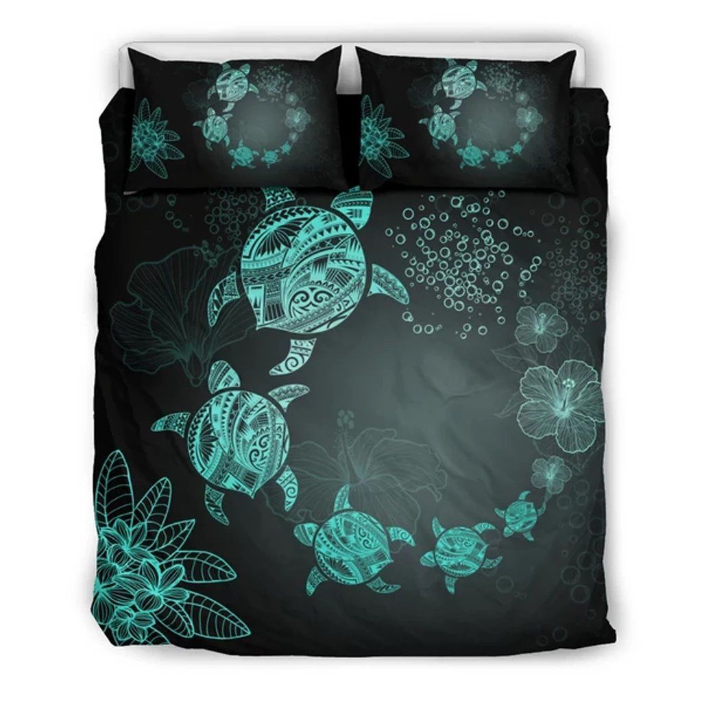 Hawaiian Turtle Plumeria Hibiscus Polynesian Deep Sea Bedding Set