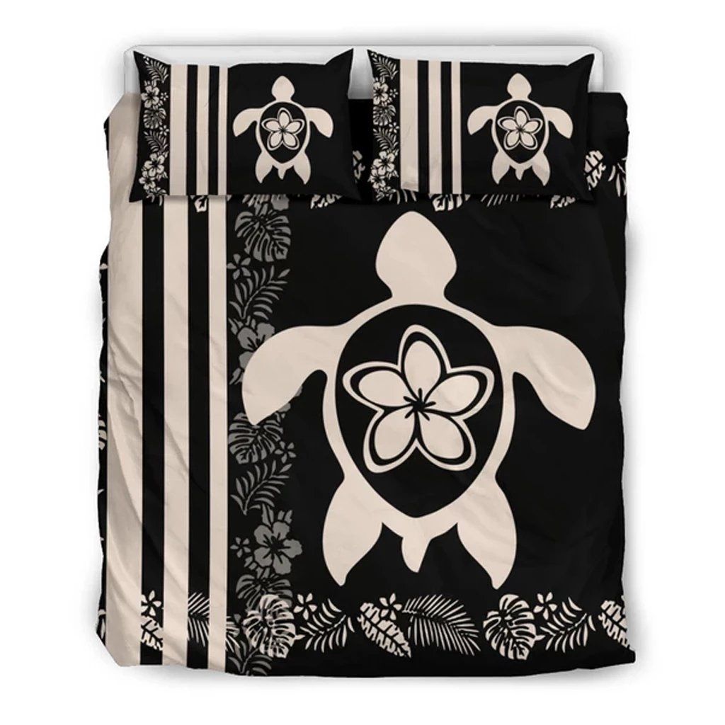 Hawaiian Turtle Plumeria Line Polynesian Bedding Set