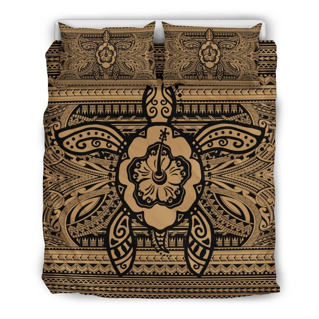 Hawaiian Turtle Polyensian Tribal Gold Bedding Set
