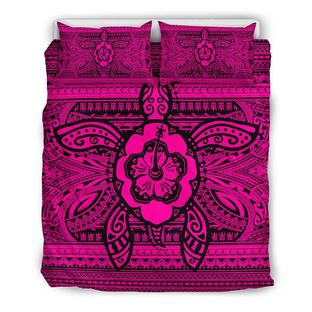 Hawaiian Turtle Polyensian Tribal Pink Bedding Set