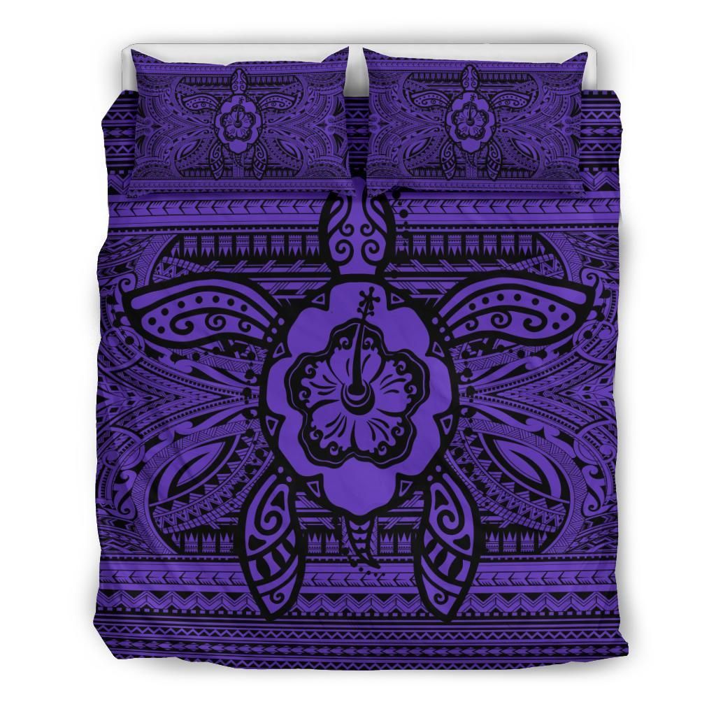 Hawaiian Turtle Polyensian Tribal Purple Bedding Set