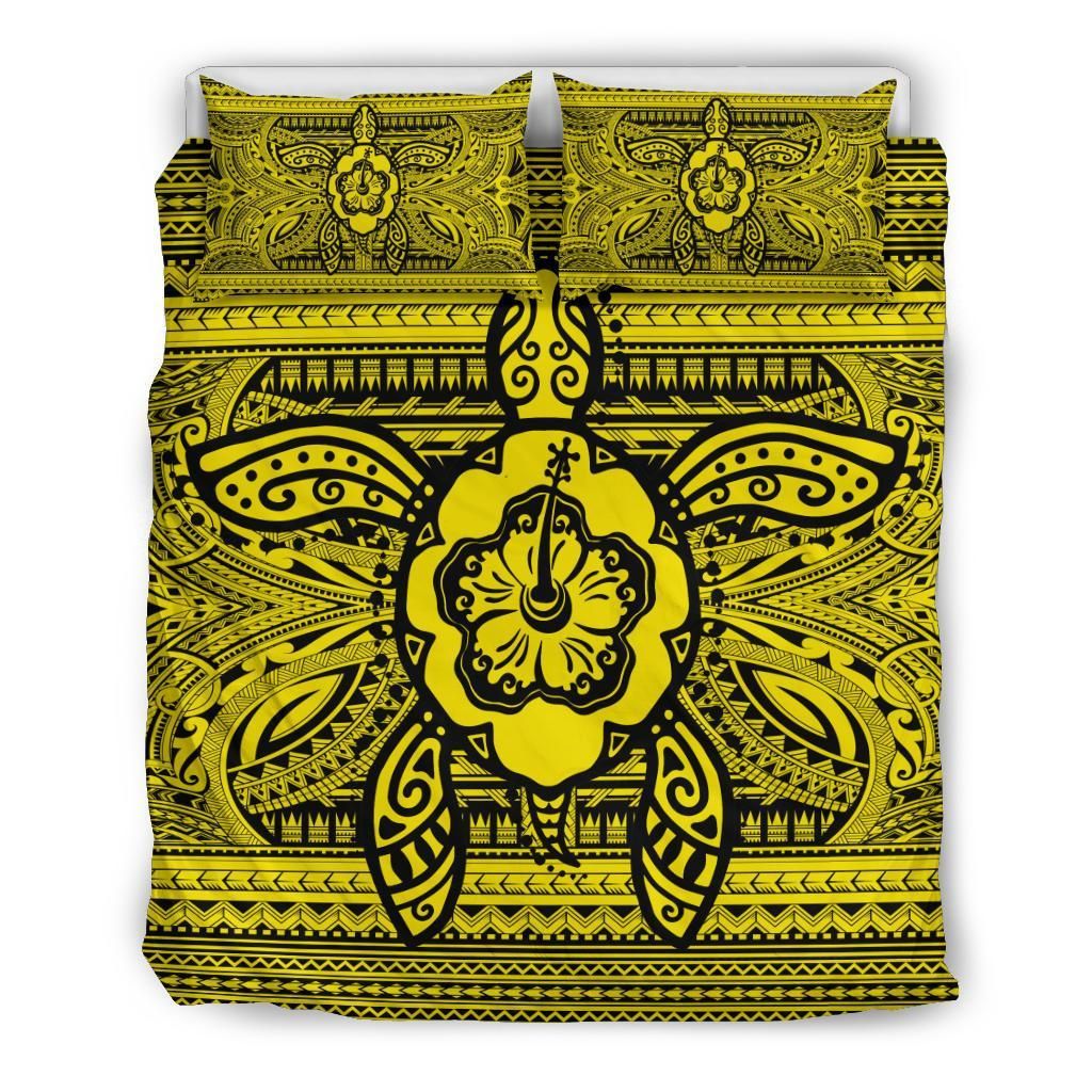 Hawaiian Turtle Polyensian Tribal Yellow Bedding Set