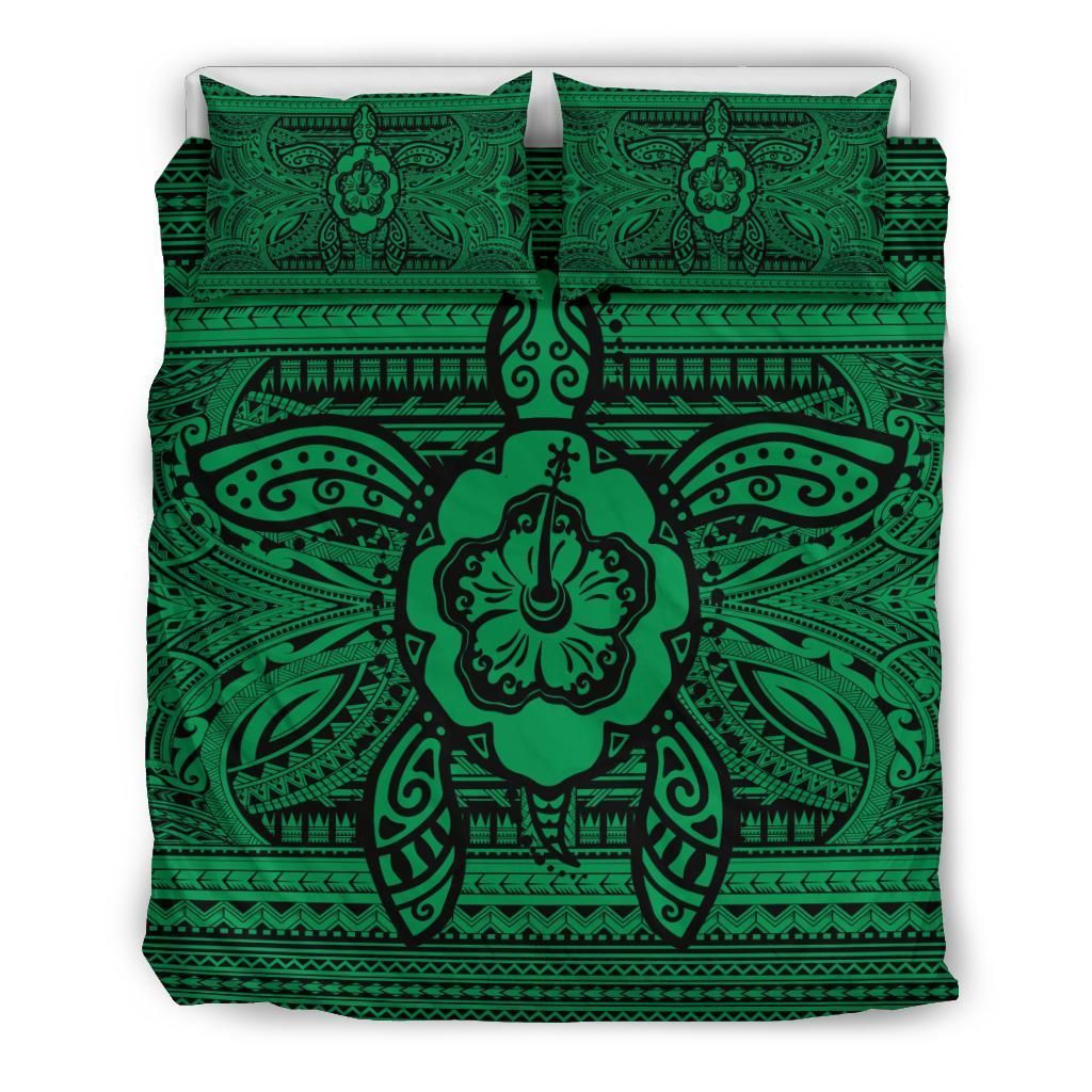 Hawaiian Turtle Polynesian Tribal Green Bedding Set