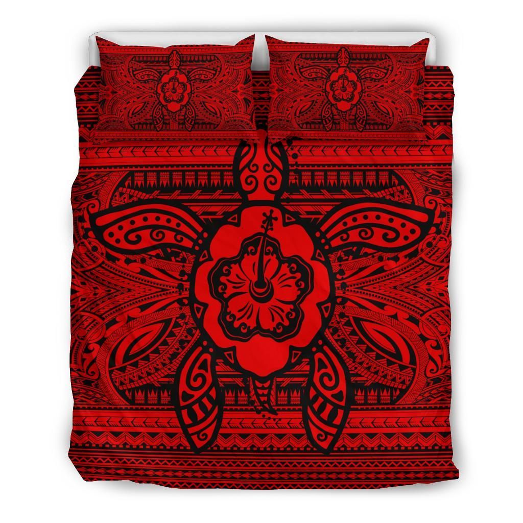 Hawaiian Turtle Polynesian Tribal Red Bedding Set