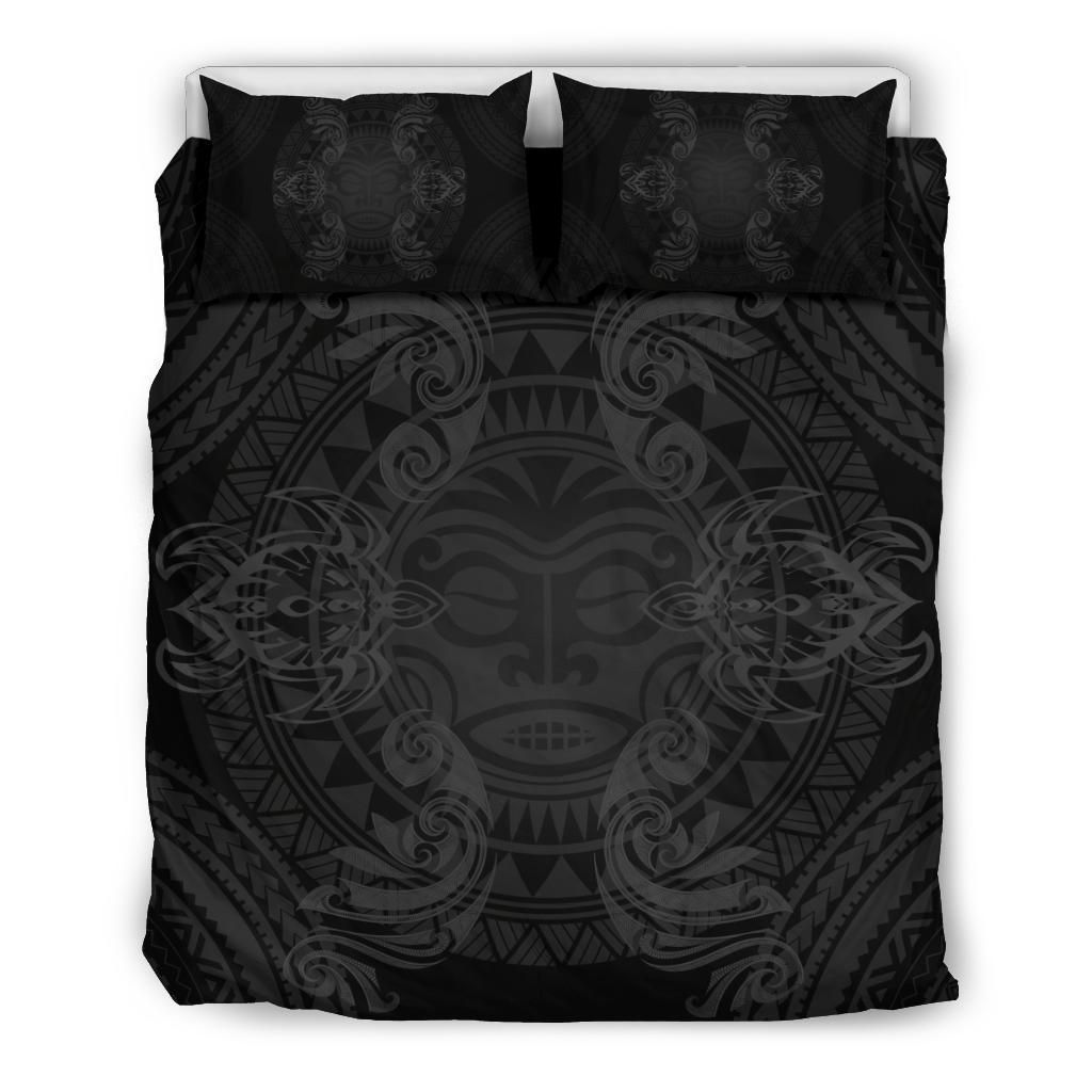 Hawaiian Turtles Tribal Mask Polynesian Grey Bedding Set