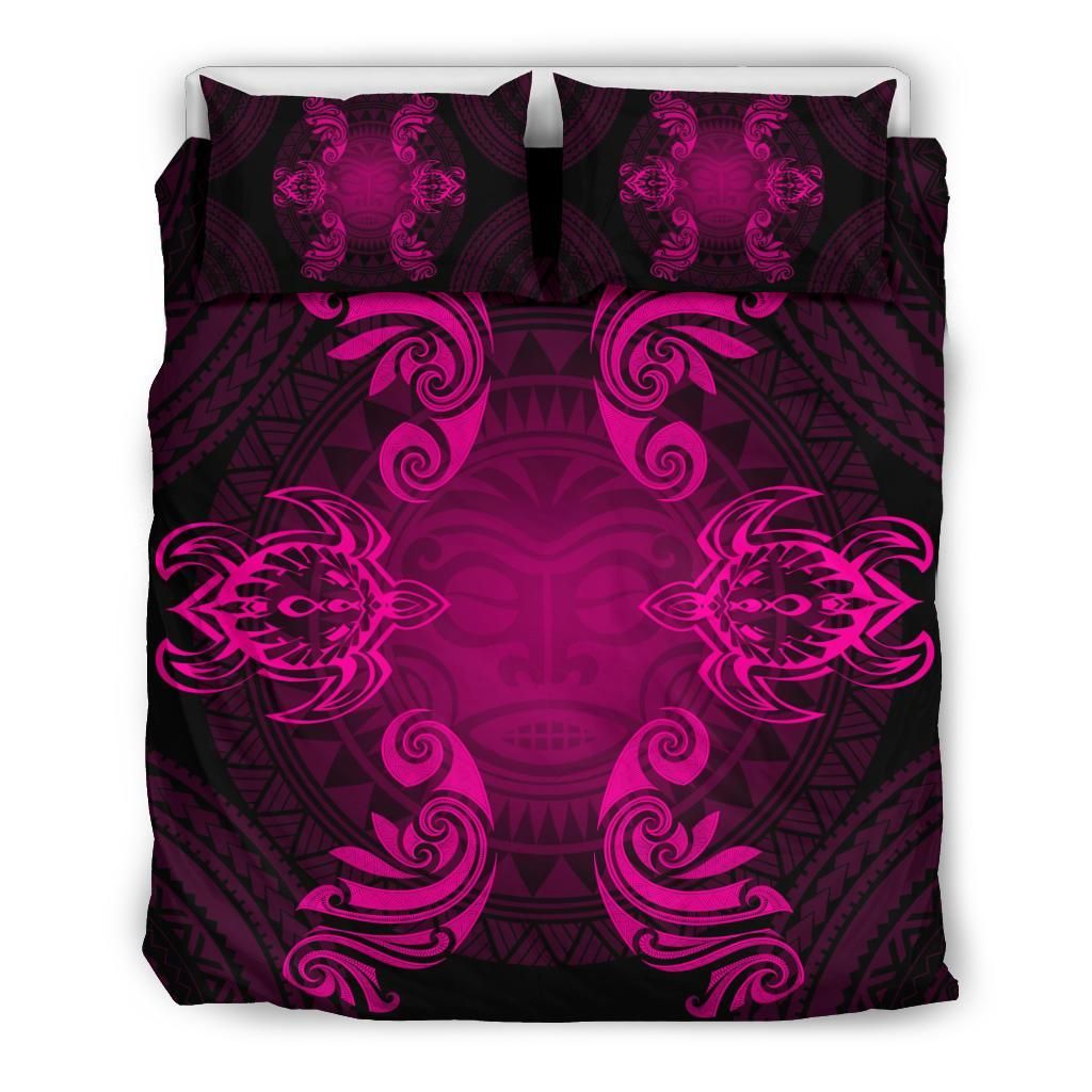 Hawaiian Turtles Tribal Mask Polynesian Pink Bedding Set