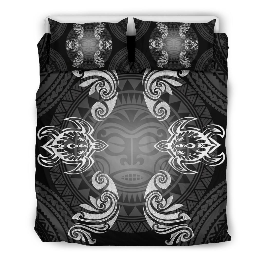 Hawaiian Turtles Tribal Mask Polynesian White Bedding Set