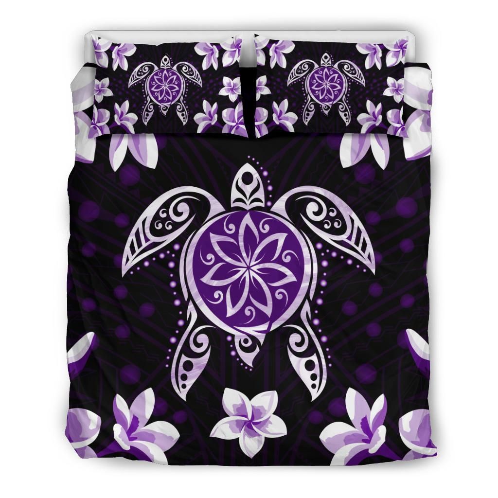 Hawaiian Violet Turtle Plumeria Bedding Set