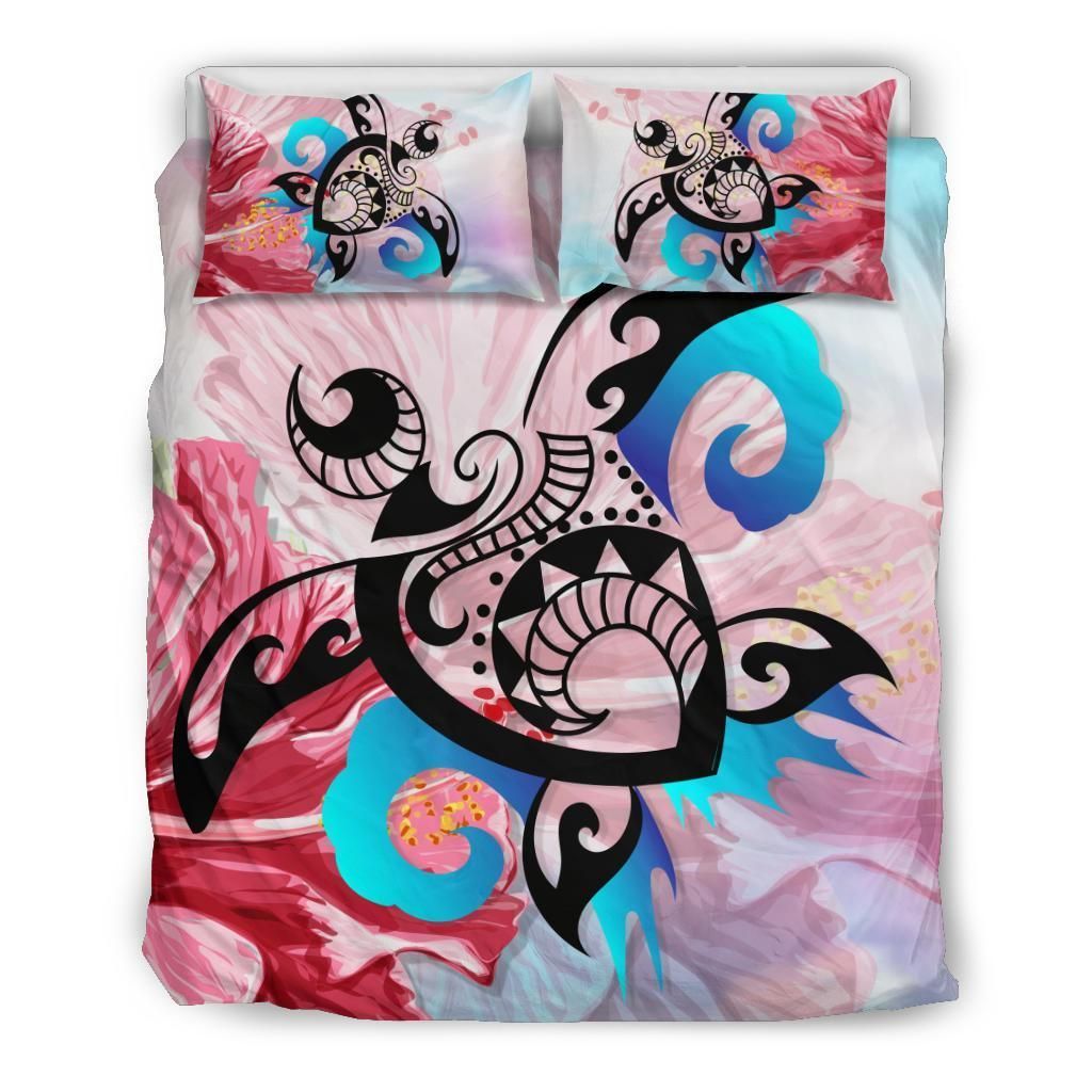 Hawaiian Wave Hibiscus Watercolor Turtle Bedding Set