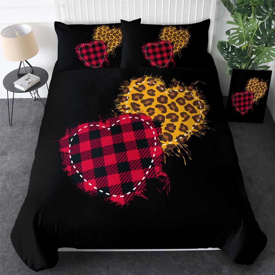 Hear Designs Leopard And Plaid Black Bedding Set