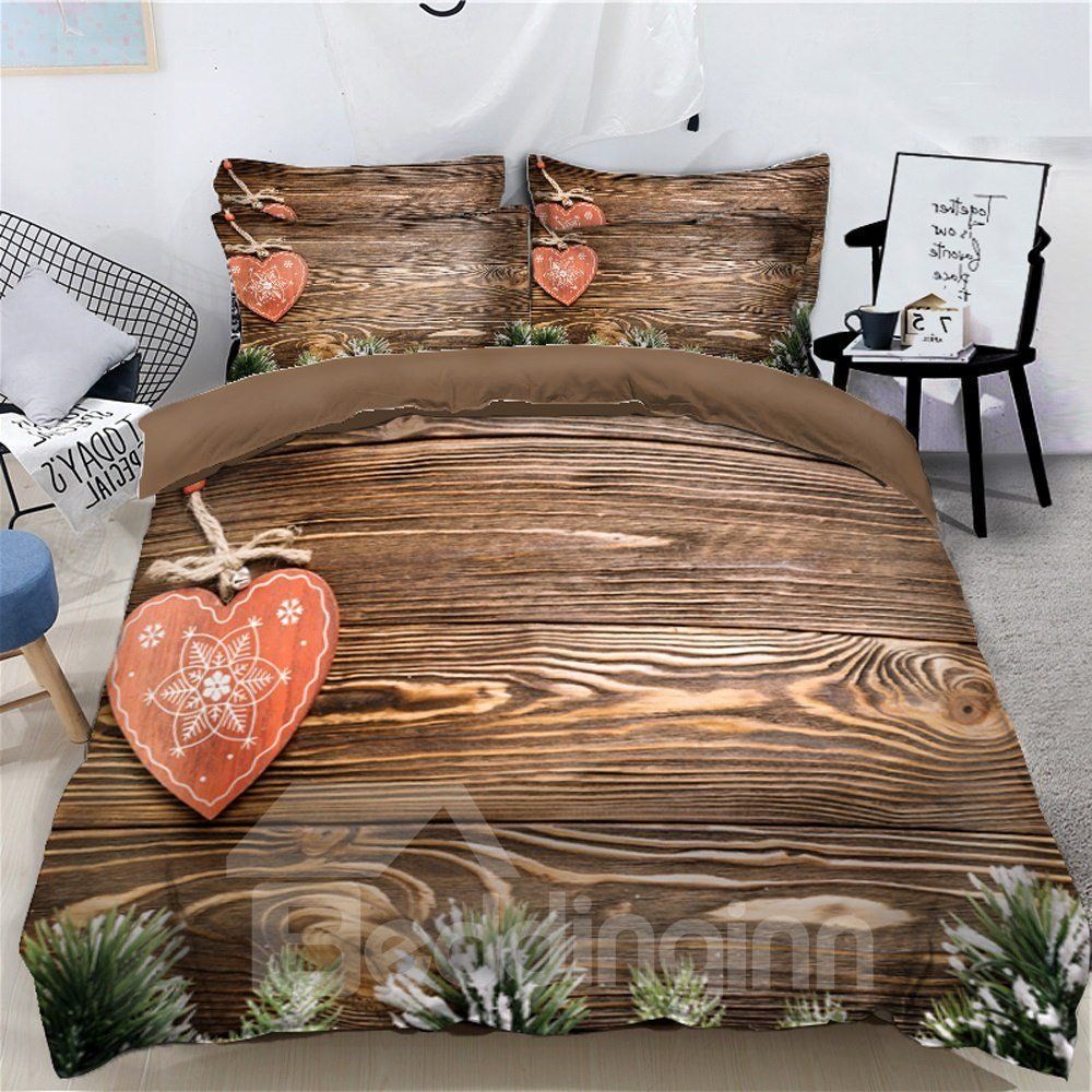 Heart And Wood Printed 3d Christmas Bedding Set