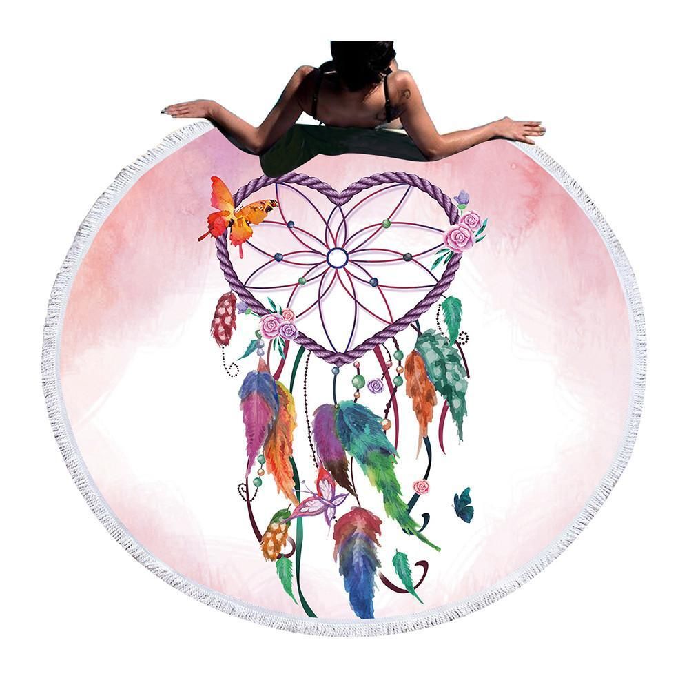 Heart Dreamcatcher Chase Your Dreams Printed Round Beach Towel
