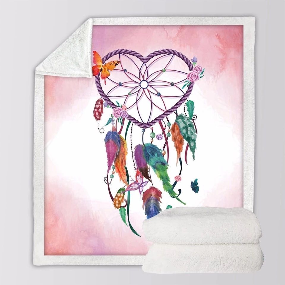 Heart Dreamcatcher Sherpa Fleece Blanket