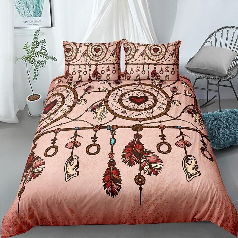 Heart Dreamcatchers Light Pink Background Bedding Set