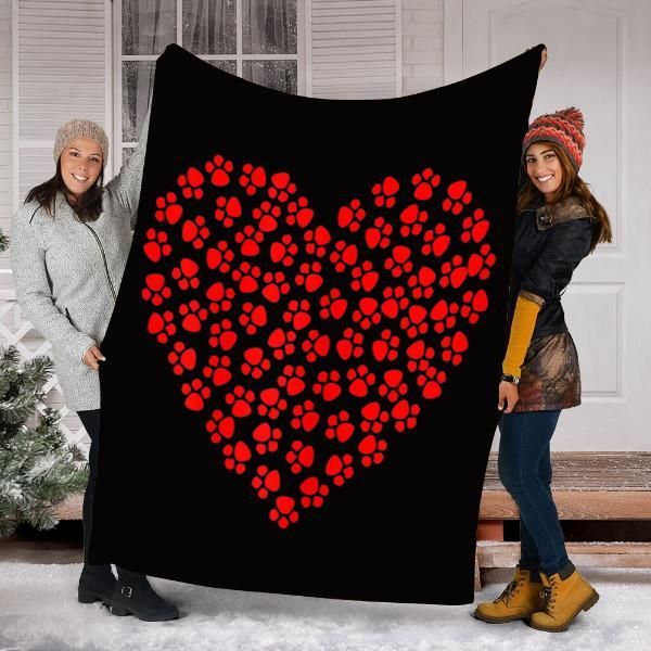 Heart Paw Print Dog Sherpa Fleece Blanket