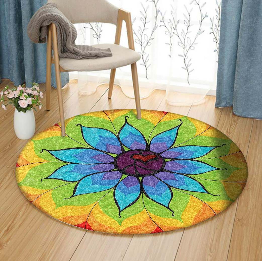 Heart Peace Mandala Round Carpet