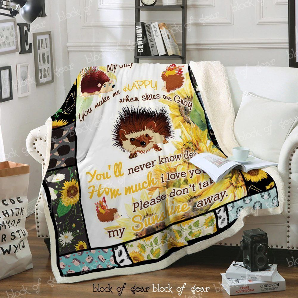 Hedgehog And Sunflower Sherpa Fleece Blanket