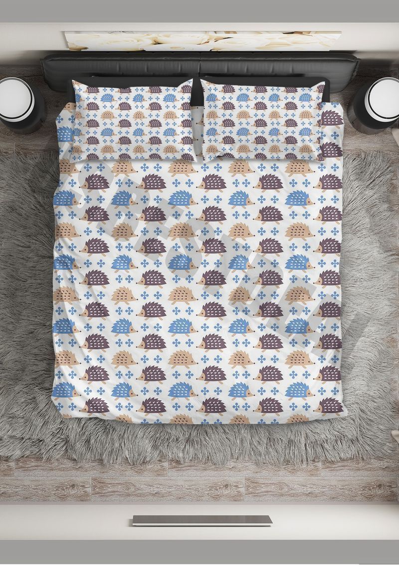 Hedgehog  Brown And Blue Bedding Set