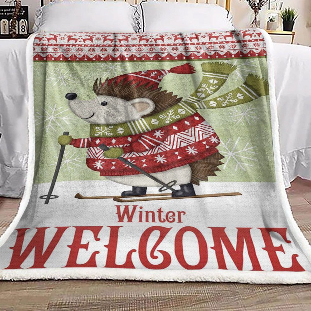 Hedgehog Christmas Sherpa Fleece Blanket