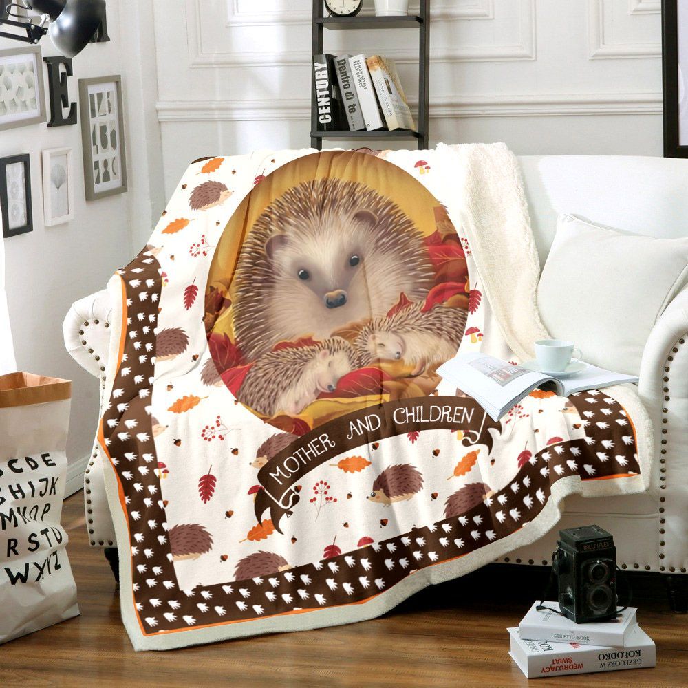 Hedgehog Mother And Children Sherpa Fleece Blanket