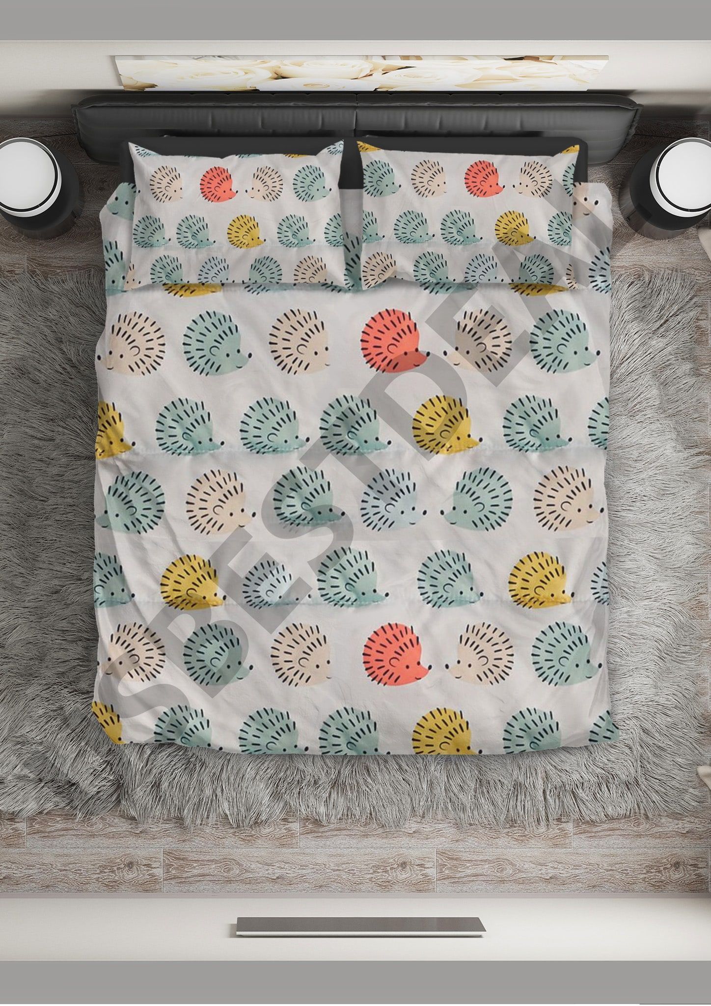 Hedgehog Orange Yellow Green Bedding Set