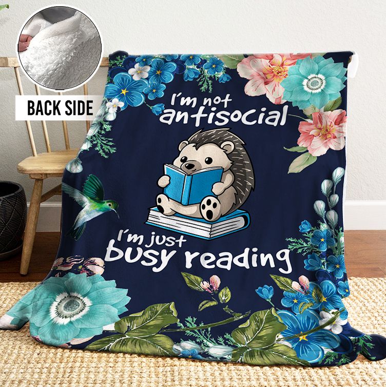 Hedgehog Reading Sherpa Fleece Blanket