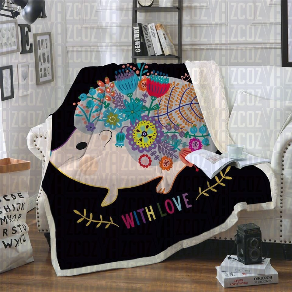 Hedgehog With Love Sherpa Fleece Blanket
