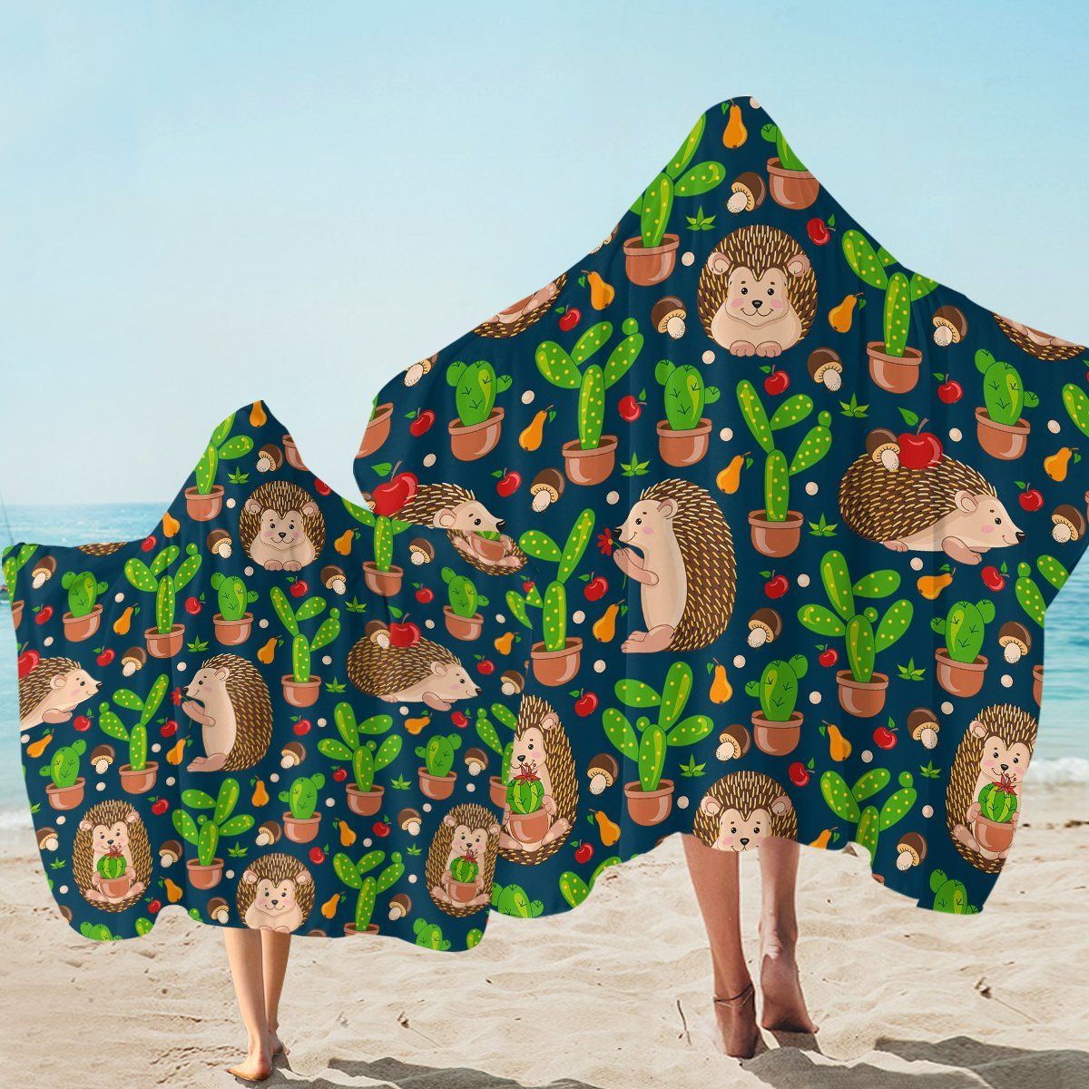 Hedgehogs And Cacti Thorny Printed Hooded Towel