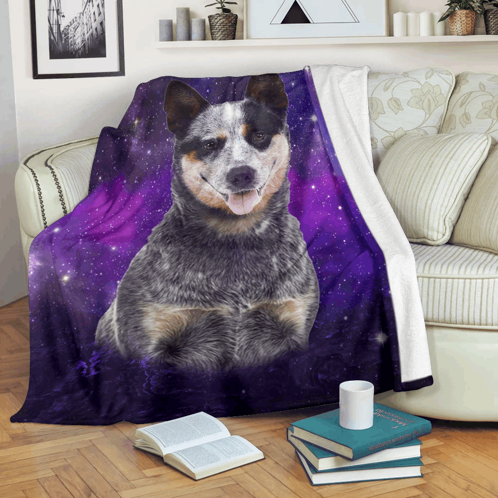Heeler Dog In Galaxy Sherpa Fleece Blanket
