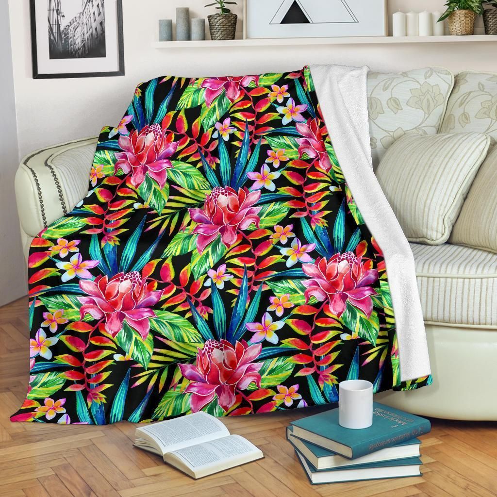 Heliconia Pattern Print Design Multicolor Fleece Blanket