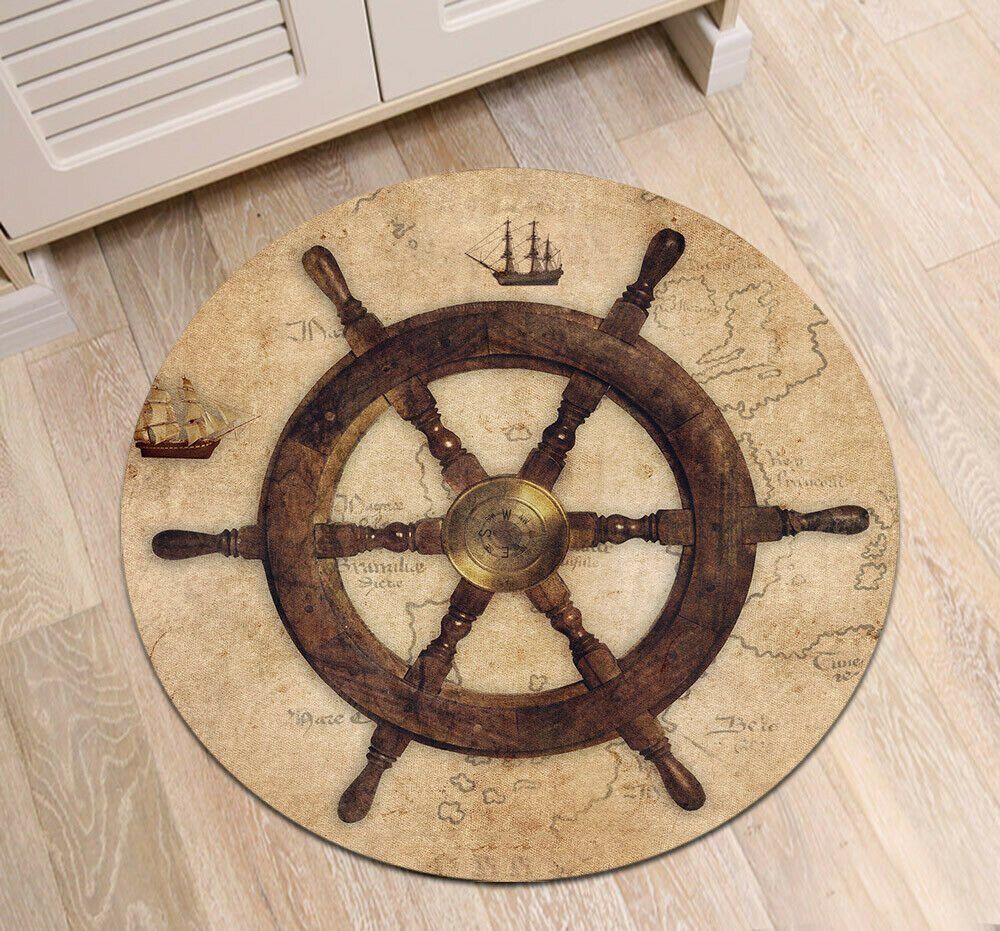 Helm Sailing Ships Round Carpet