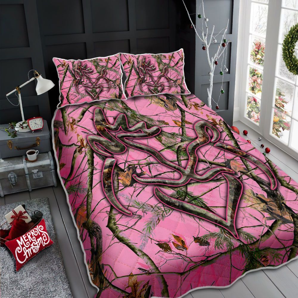 Her Buck His Doe Pink Camo Deer Bedding Set
