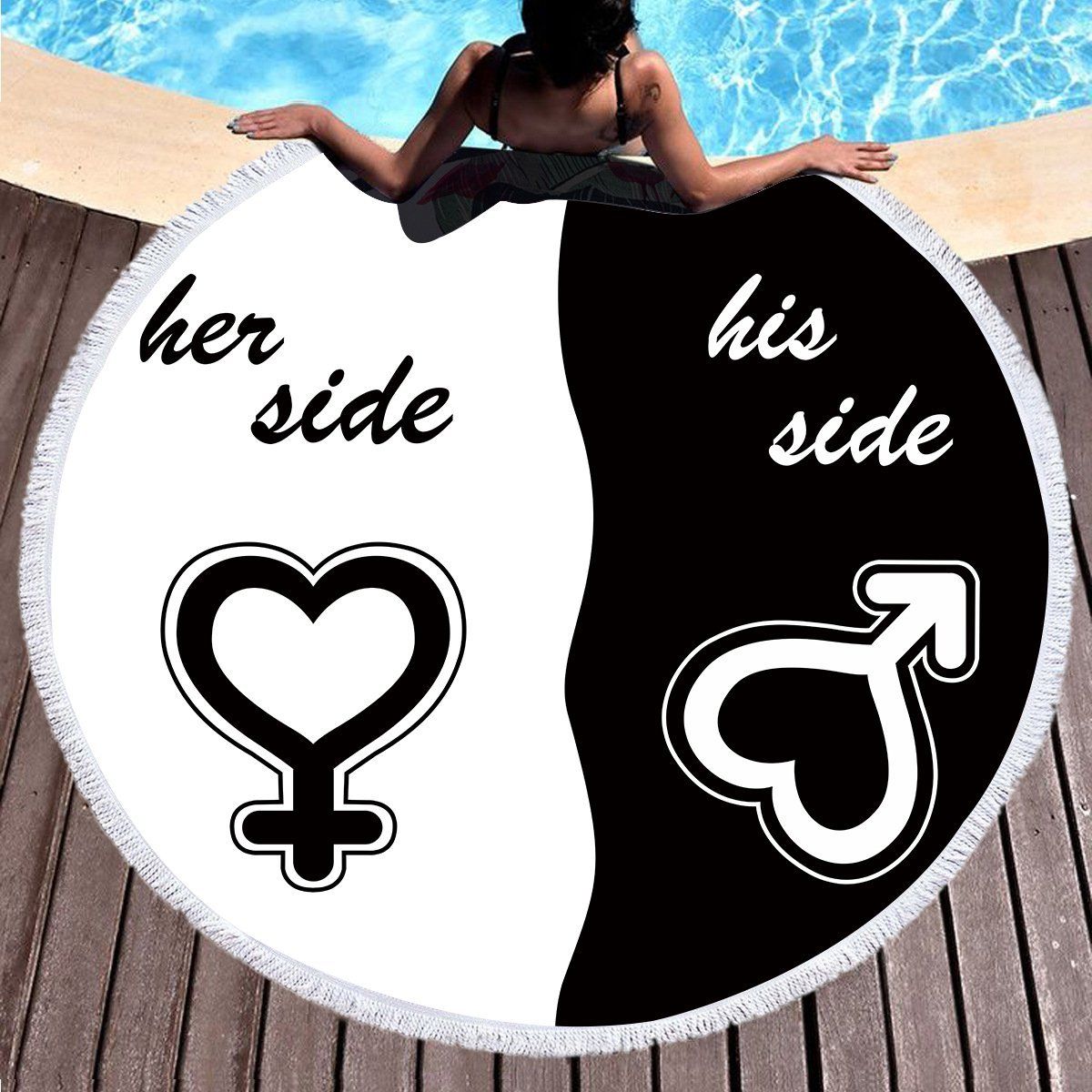 Her Side And His Side Printed Round Beach Towel