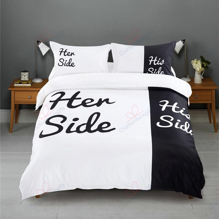 Her Side His Side Black And White Couple Bedding Set