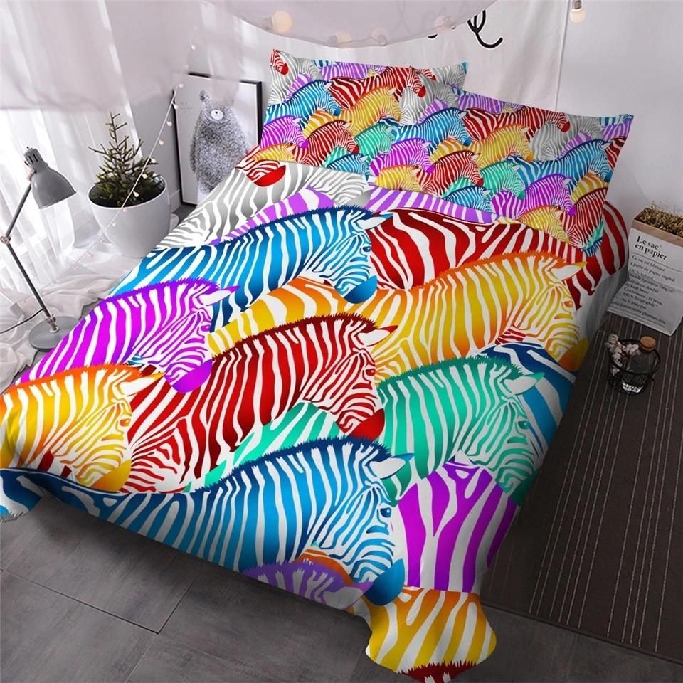 Herd Of Rainbow Zebras Bedding Set